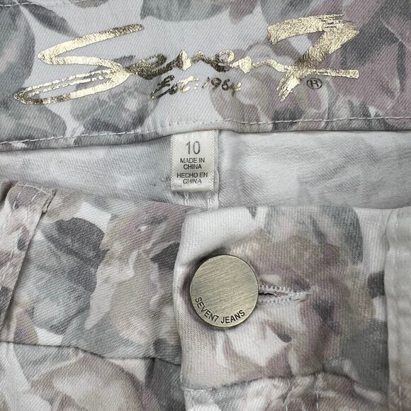 Seven7 Tummyless High Rise Skinny Pastel Floral Jeans Cream Pink Gray Size 10 - Picture 2 of 15